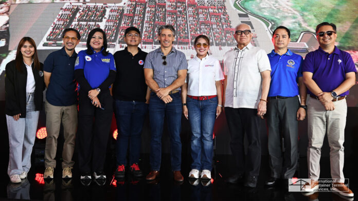National and local leaders gather at the launch of US800-million South Luzon Container Terminal to expand container-handling capacity in Southern Luzon (from left): Bauan Vice Mayor Jennelle Claresta Guenn Abante, Public Works and Highways Secretary Vivencio S. Dizon, Batangas 2nd District Rep. Gerville R. Luistro, Transportation Acting Secretary Giovanni Z. Lopez, ICTSI executive vice president Christian R. Gonzalez, Bauan Mayor Wendah Katrina R. Dolor, Batangas Vice Governor Hermilando I. Mandanas, Bureau of Customs Commissioner Ariel F. Nepomuceno, and Philippine Ports Authority general manager Jay Daniel R. Santiago.