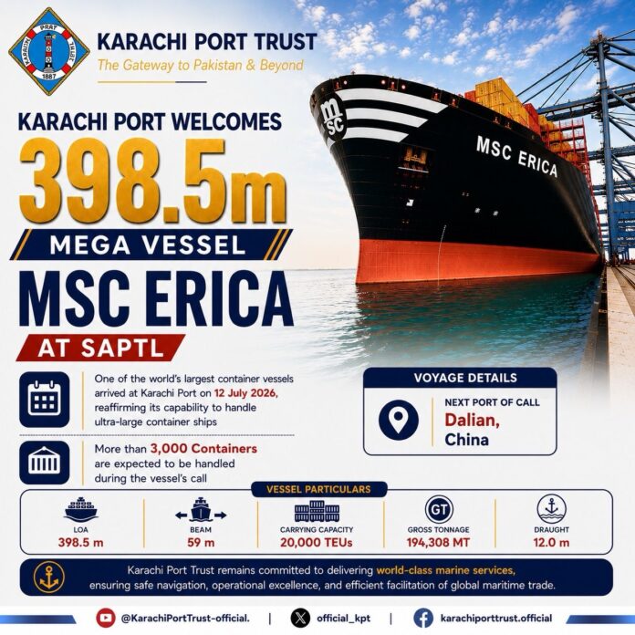 Karachi Port handles 20,000-TEU MSC Erica during landmark call