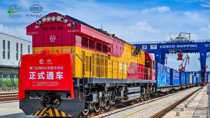 Cargo train in port