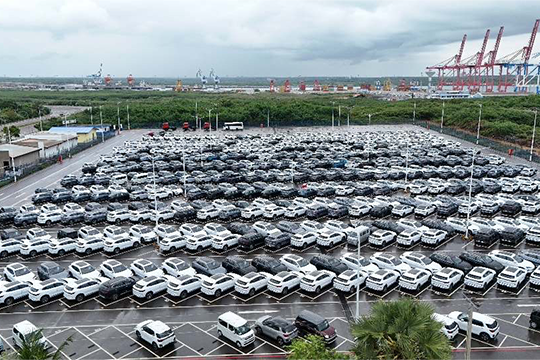 Thousands of vehicles stored at Hambantota International Port’s RORO yard in Sri Lanka.