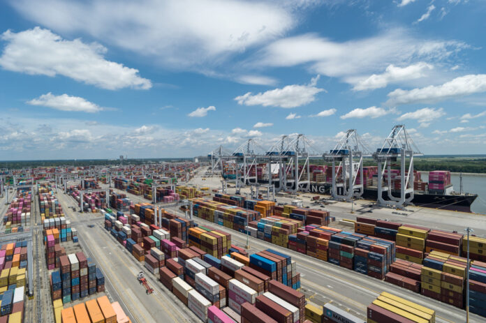 The Port of Savanah handled more than 500,000 twenty-foot equivalent container units in September 2026, a record for the month. (Georgia Ports)