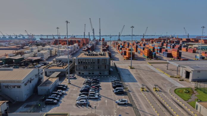 An aerial view of the terminal yard at DP World Luanda